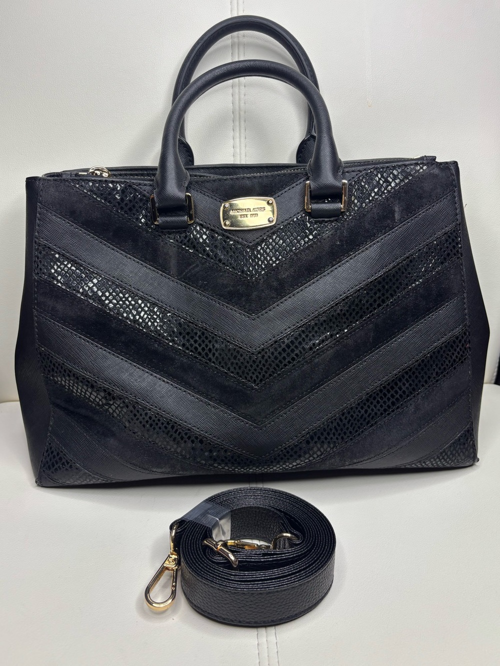 Michael Kors Kellen Medium Mixed-Media Chevron Satchel